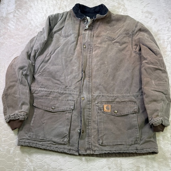 VTG Carhartt Ranch Chore Jacket Heavy Quilt Lined Sz XL Tall WORN FADED Look